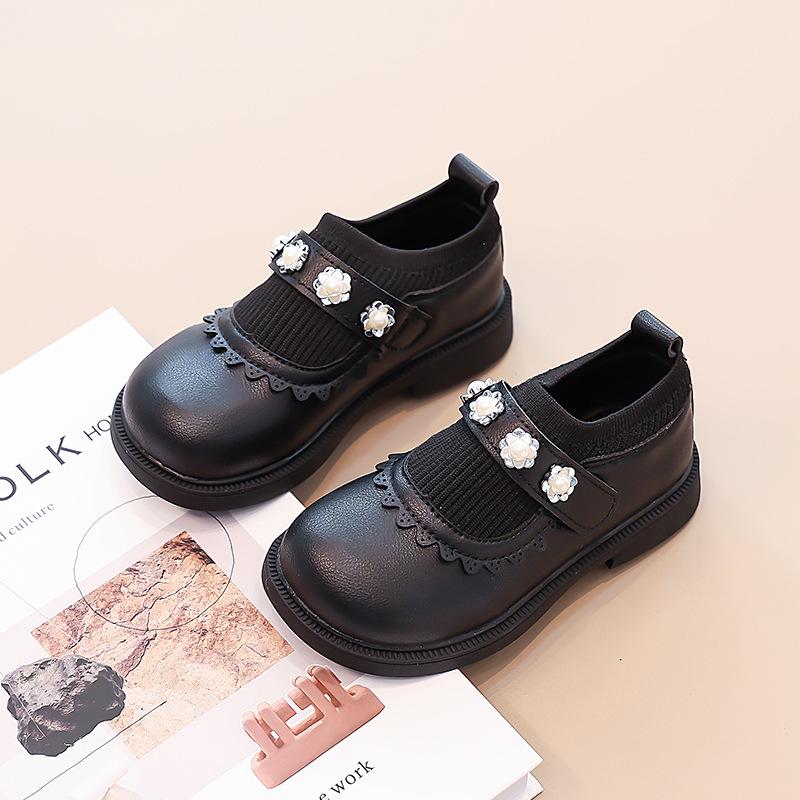 New Spring Autumn Girls Princess Shoes Soft Sole Pearl Decor Knit Casual Flats