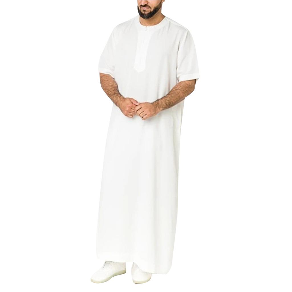 Халат с коротким рукавом Тобе чистый цвет Джубба платья мусульманский кафтан мужской арабский восточный исламский длинный халат средний