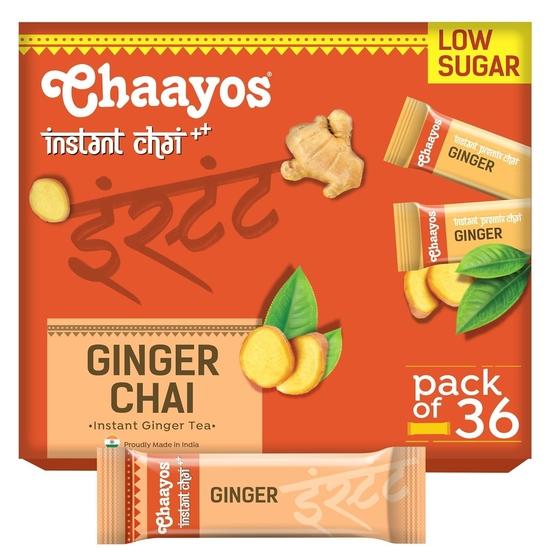 Chaayos Растворимый чайный премикс - со вкусом имбиря - с низким содержанием сахара (36 пакетиков) | Растворимый чай | Чайный премикс | Имбирный чай |288 грамм