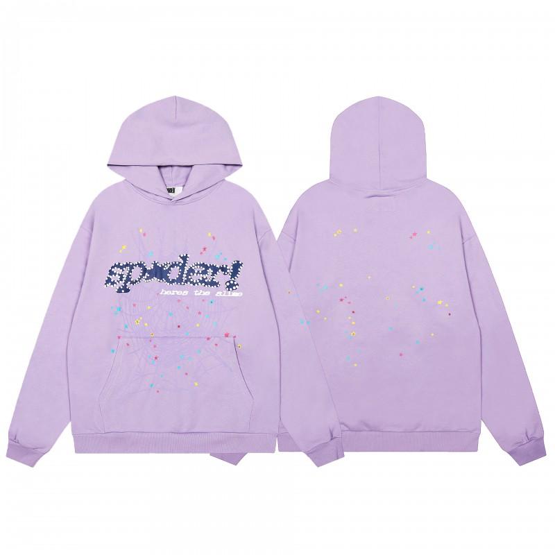 Sp5der Letter Print Hooded Sweatshirt Unisex Oversized Cotton Pullover Fall Casual Wear