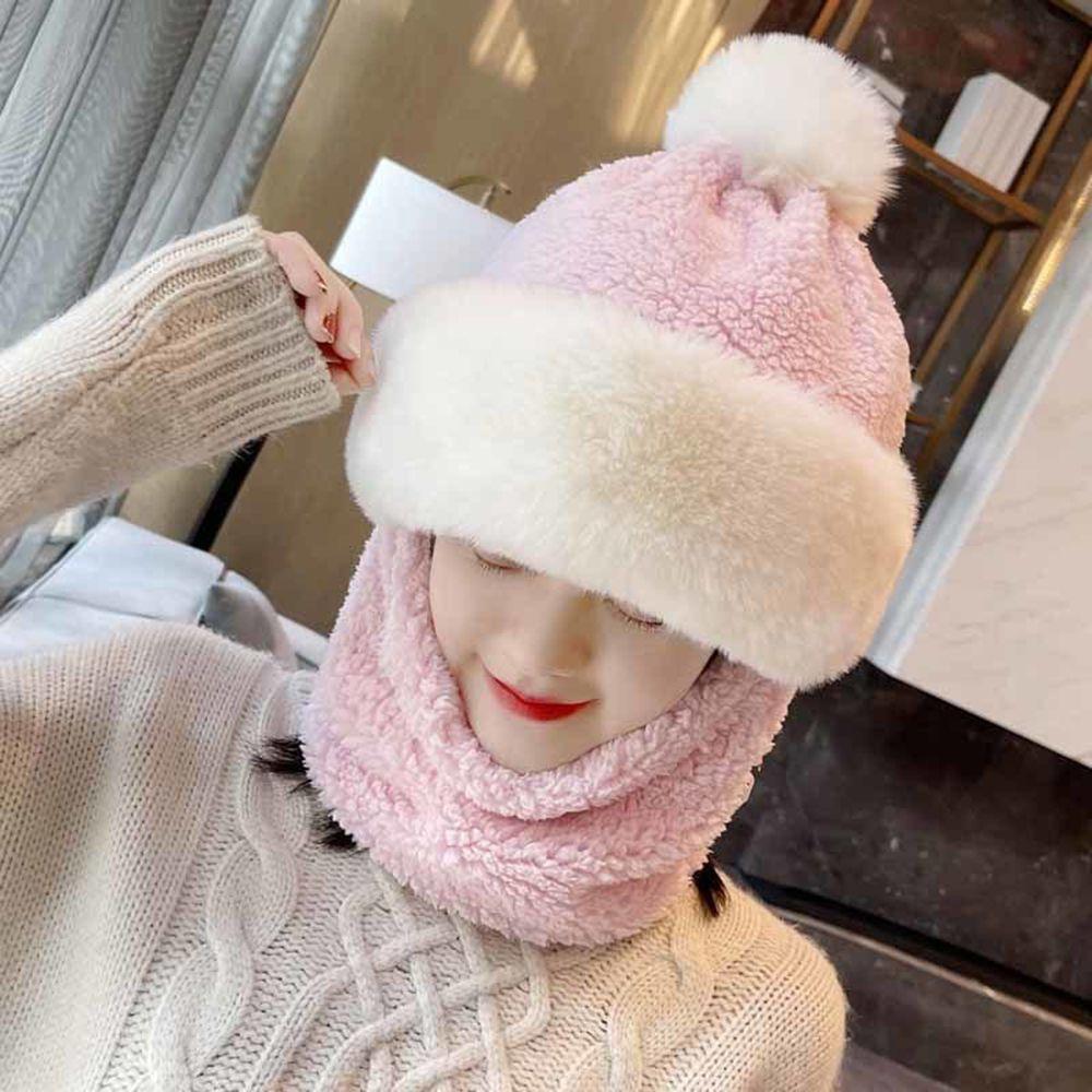 Cap Warmer Thicking Plush Bib Winter Solid Color Windproof Beanie Hat Bib Hat Hat Collar Plush Hat