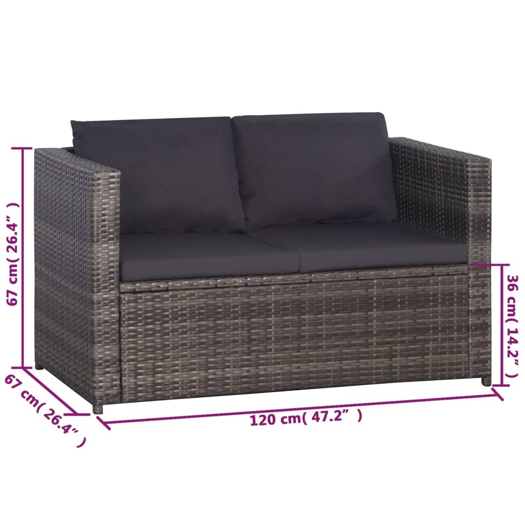3 Piece Bistro Set with Cushions Poly Rattan Grey
