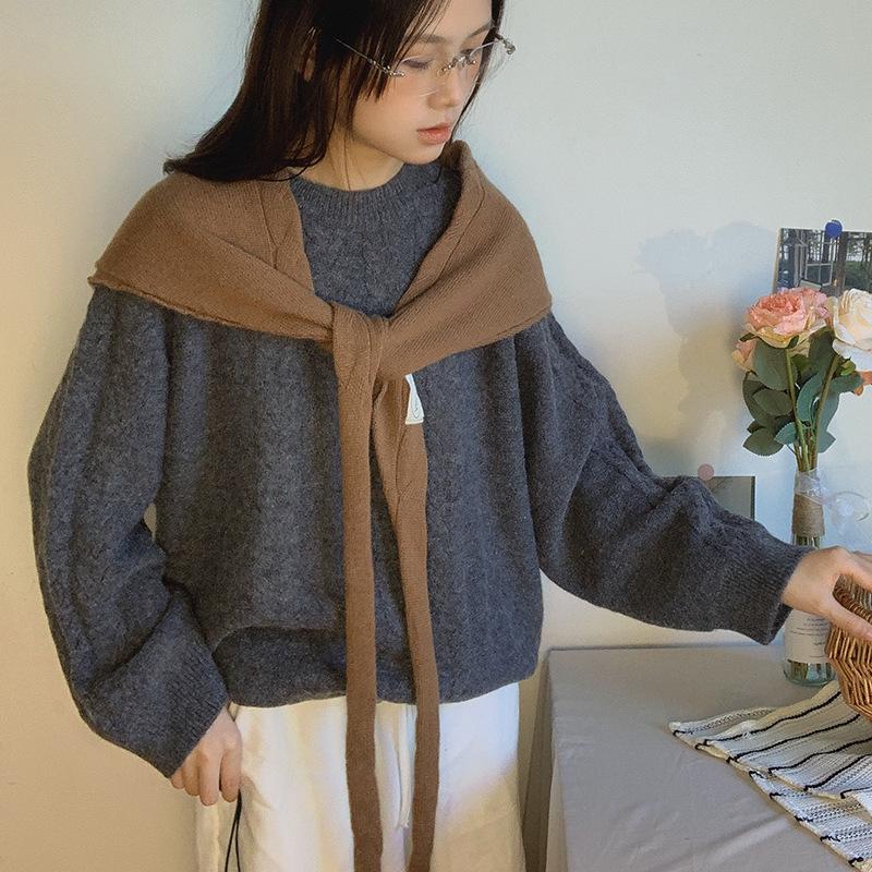 Luochi Knitting~ Шерстяной Треугольный Шарф Осенняя Мода 100% Шерсть, Стиль Корейского Блогера