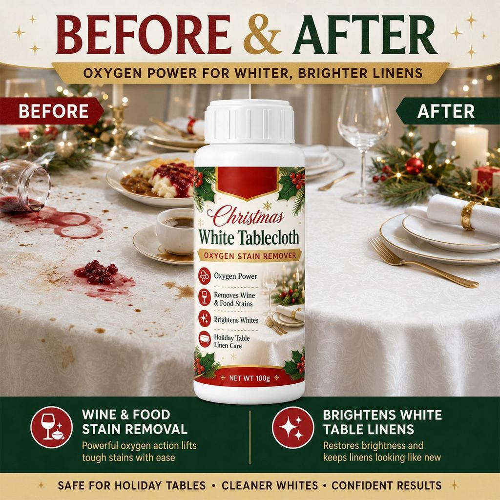 -Based Stain Remover for Christmas Tablecloths, Whitening Cleaner for Red Wine, Coffee and Stains