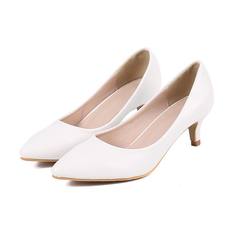 6CM Middle Heel Shallow Mouth Pointed Single Shoes White Work Footwear Professional High-heeled Shoes Women Wedding Shoes Bride