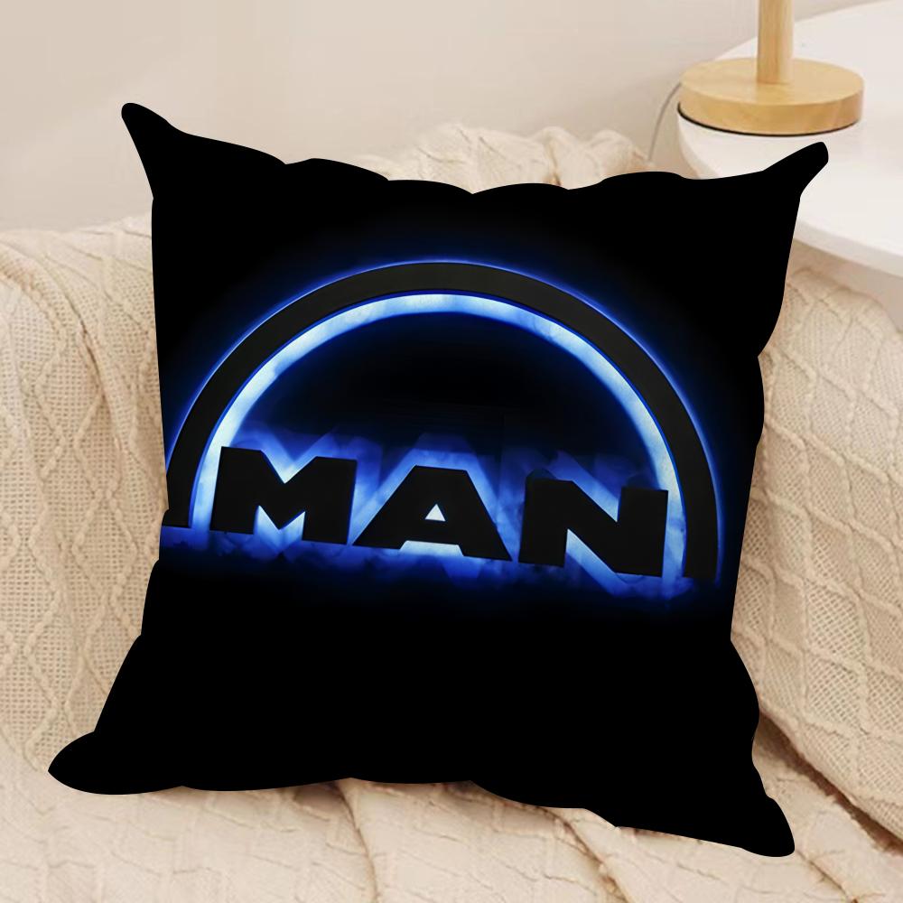 MManS Truck Logo Cushion Cover Silky Short Plush Invisible Zipper Dustproof Sofa Pillow Case for Home Decor