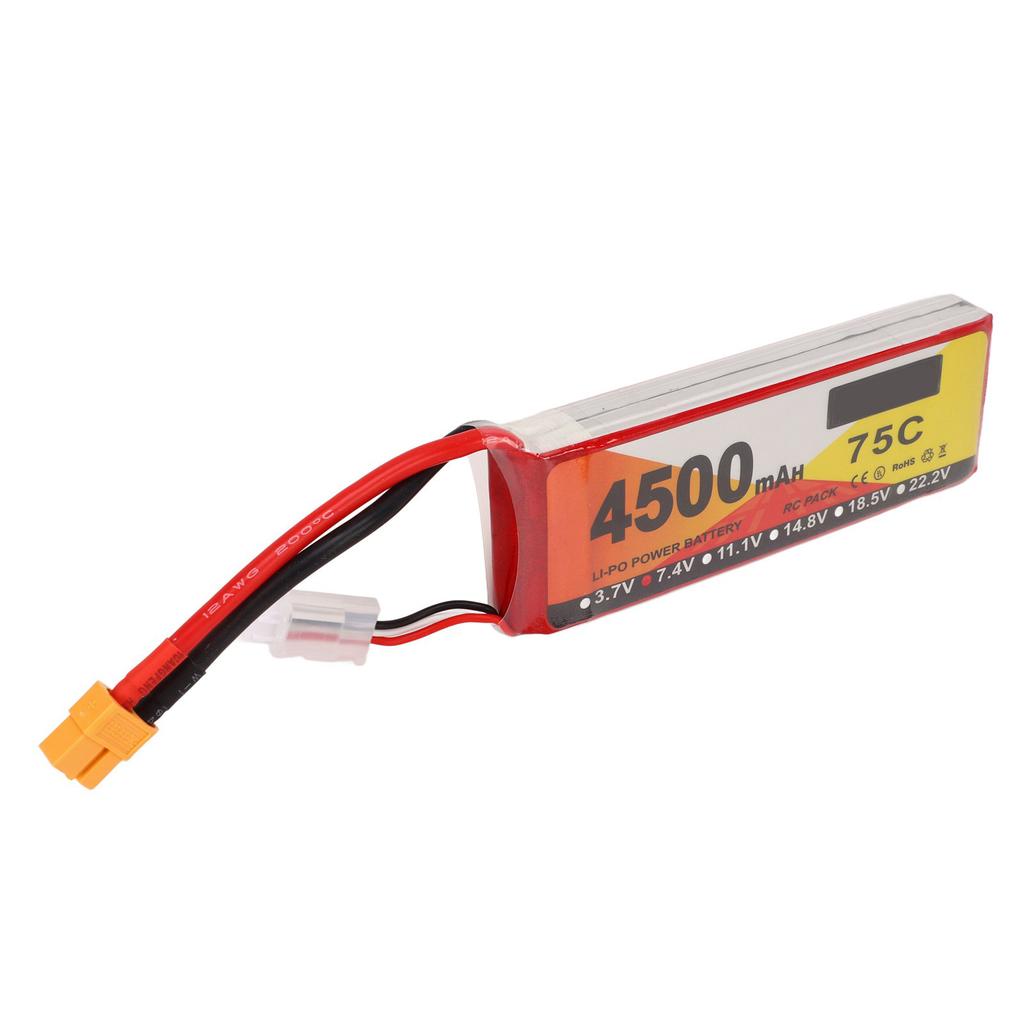 Lipo Battery 75C Discharge Rate 4500mAh Capacity 7.4V 2S Lipo XT60 Plug Power for RC Vehicles