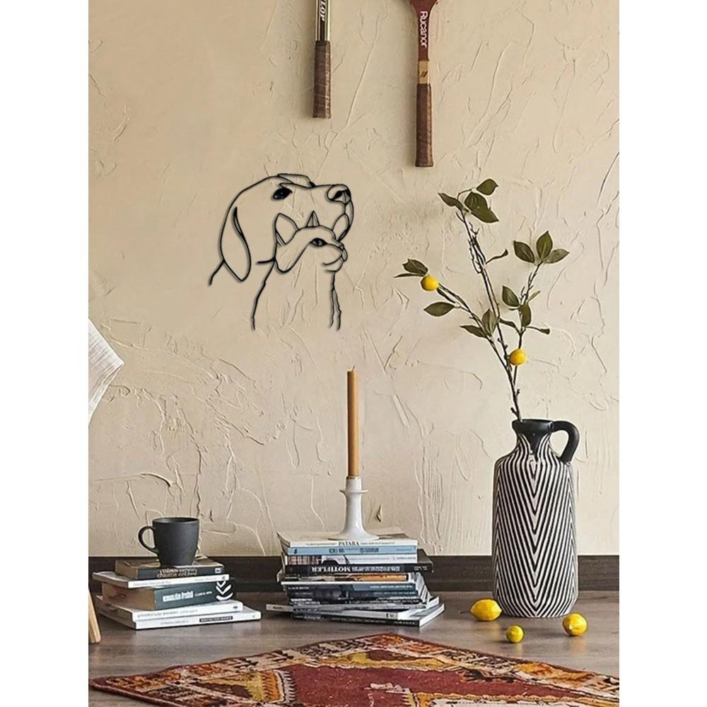 Модный металлический рисунок на стене с изображением кошки и собаки, подходит для украшения на День благодарения и Рождество