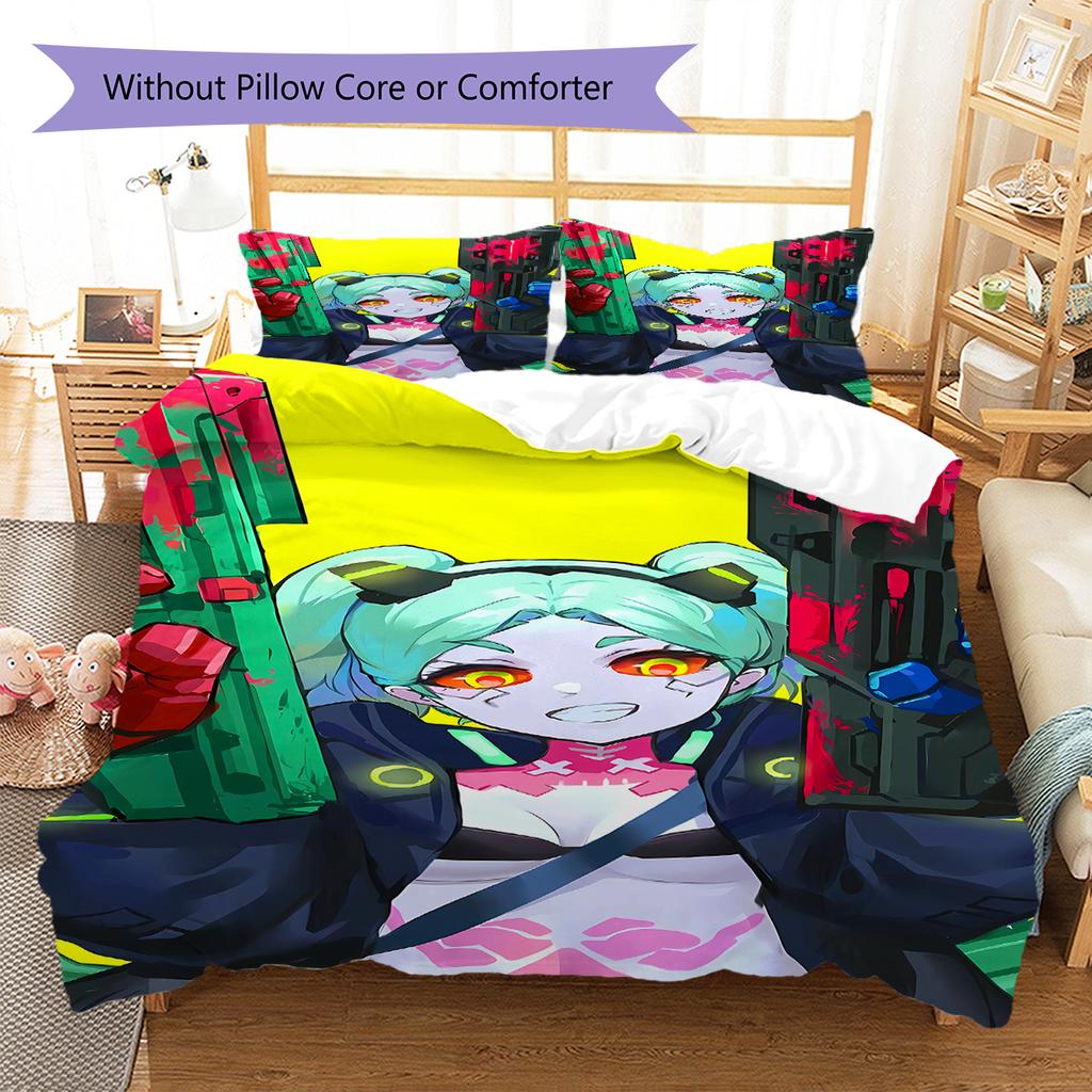 Постельное белье с рисунком Cyberpunk Edgerunner, Комплект с одеялом, Пододеяльник, Наволочка, Домашний подарок на день рождения (1 пододеяльник + 2 наволочки, без наполнителя)