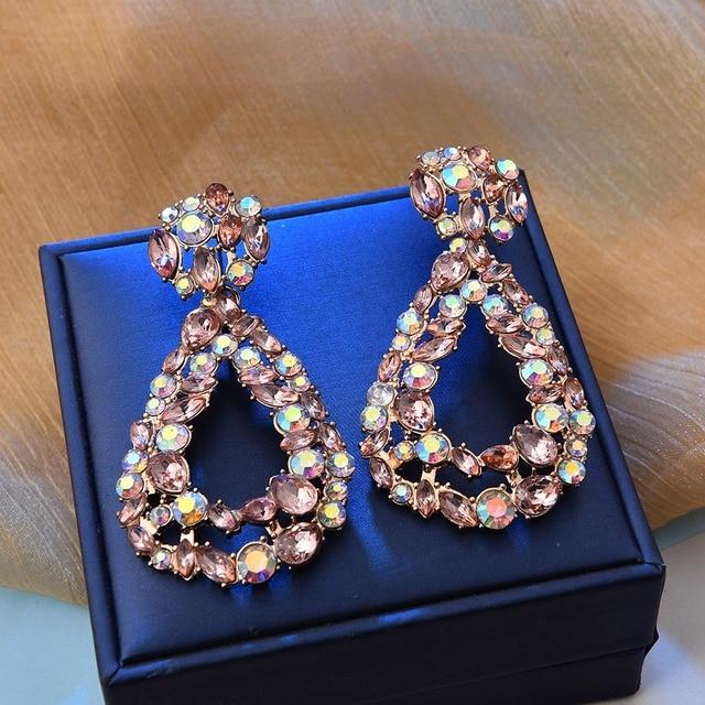 Ztech New Pink Series Crystal Beads Tassel Earrings for Women Girls Elegant Cute/Romantic Korean Style Statement Jewelry Brincos