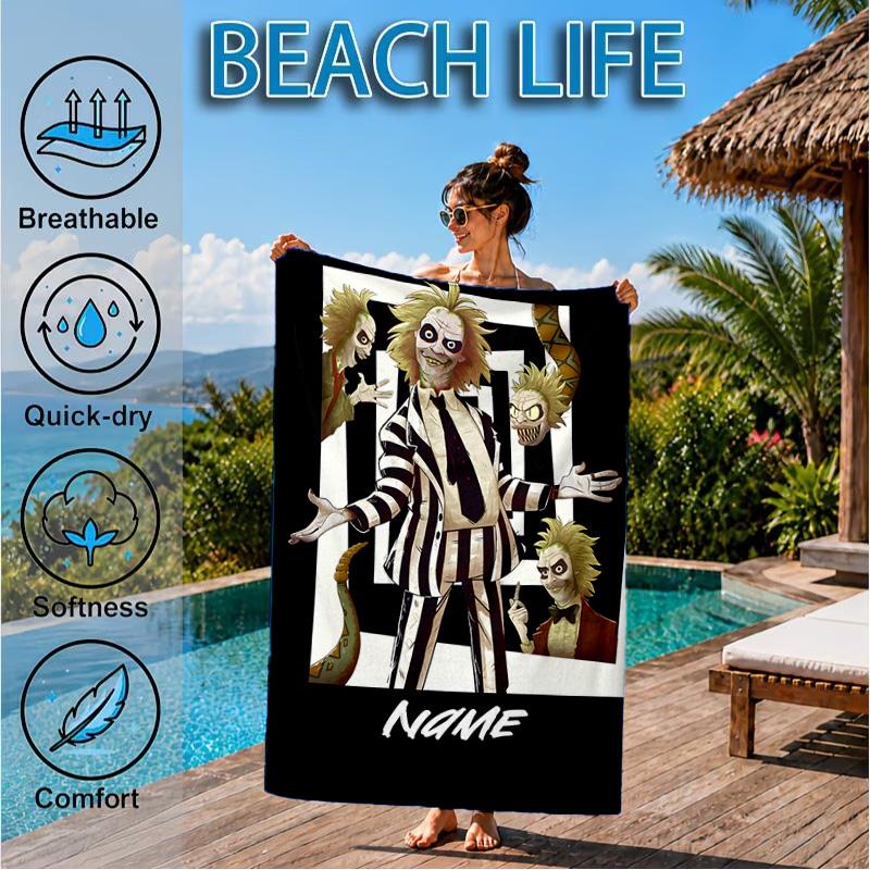 Custom Name Psychedelic Beetle Beach Towel Microfiber Beach Towel, Lightweight and Quick-Dry, for Summer Travel, Swimming Pool Gift