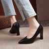 Autumn New Soft Leather French Thick Heel High Heels Women's Versatile Pointed Nude Single Shoes Professional Women's Shoes