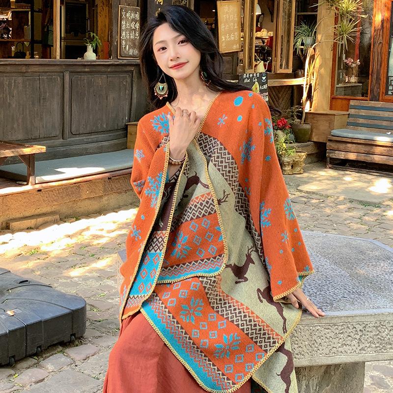 Этнический стиль Туризм Большая шаль Высокое чувство Внешнее покрытие Декоративная шаль Теплая раздельная накидка Накидка Накидка