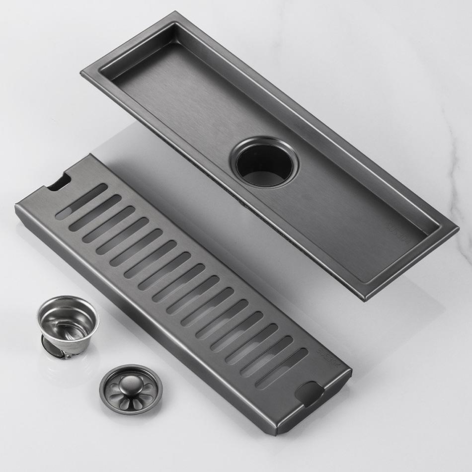 Серый слив для душа на балконе ванной комнаты 304 из нержавеющей стали с длинным линейным быстрым сливом, боковой слив 20 30 40 50 см