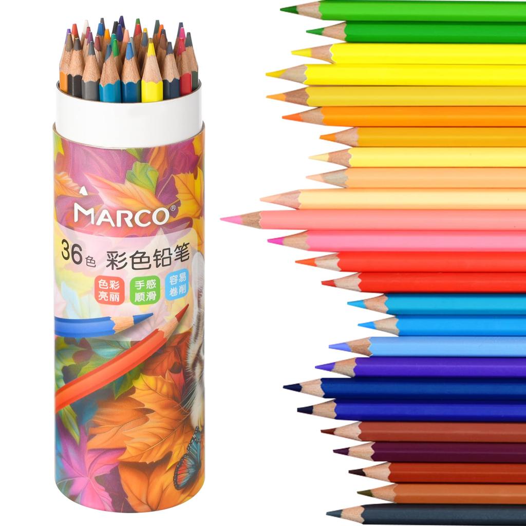 Marco Colored 36 Идеально подходит для раскрашивания Яркий Гладкий Набор цветных карандашей с шестигранным деревянным корпусом Портативный художественный набор для и начинающих Бумага