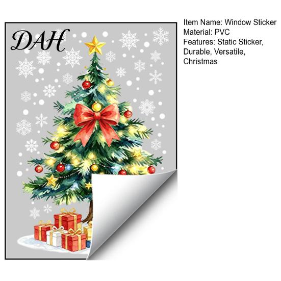Christmas Window Clings Tree Static Sticker, Waterproof PVC Decal, Watercolor Snowflake Pattern Stickers Glass for Holiday Home Decor Accents
