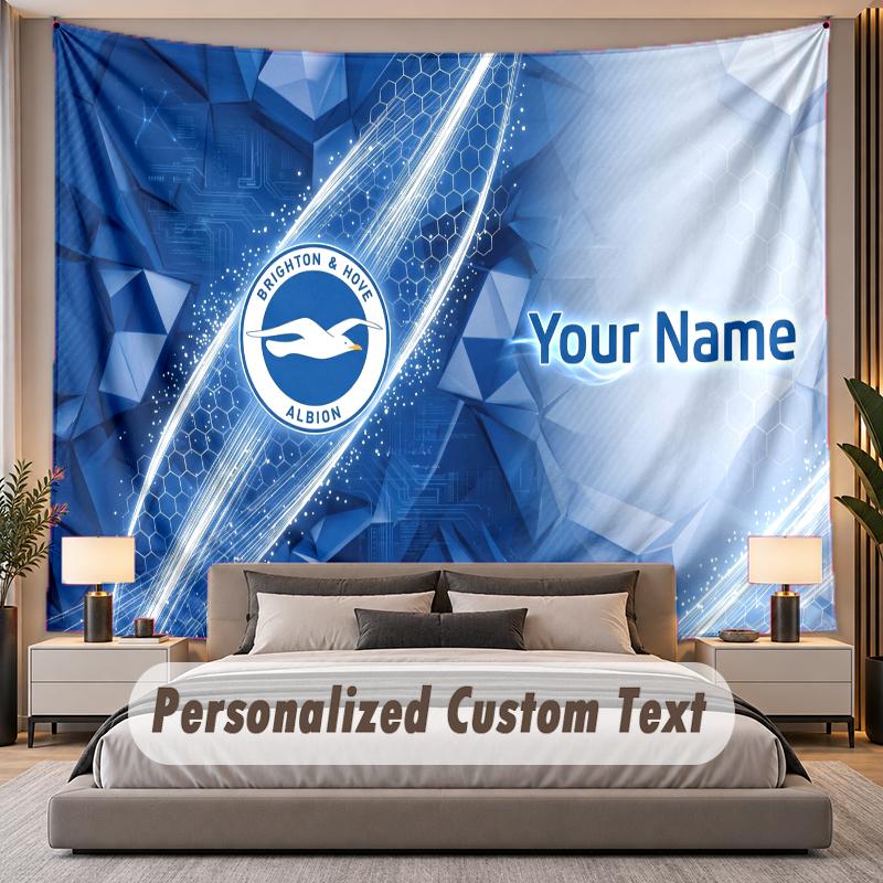 Custom Name Text Tapestry Brighton & Hove Albion Football Personalized Polyester Wall Tapestry For Bedroom And Room