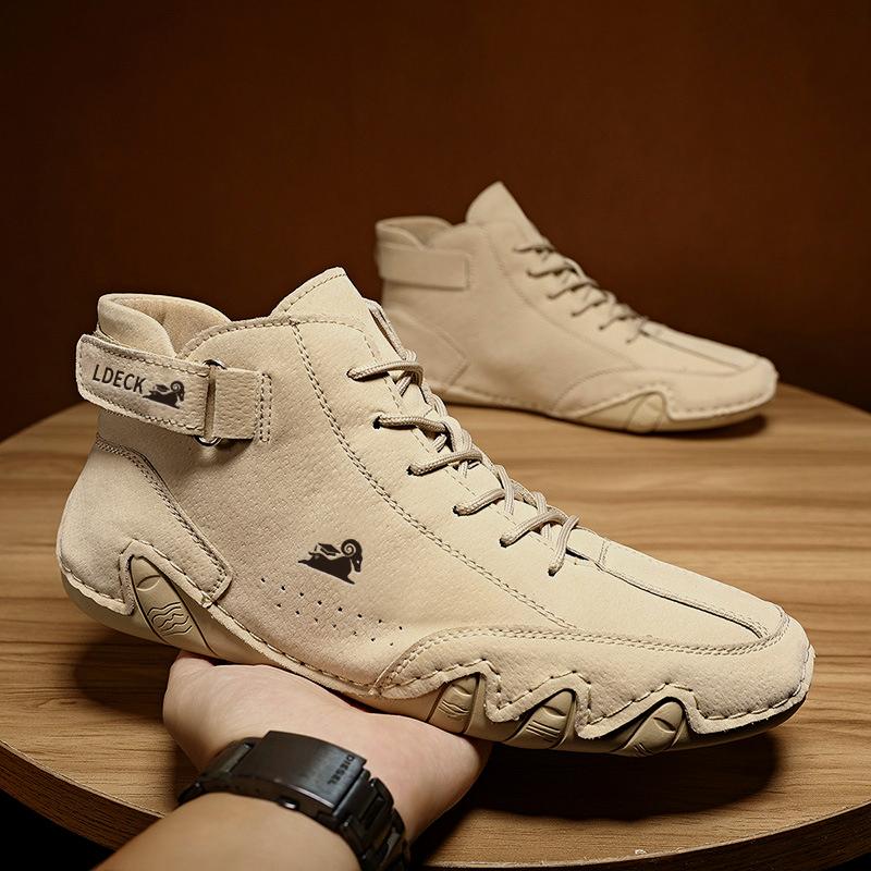 Leather Casual Shoes Men Ankle Boots Fashion High Top Sneakers Luxury Designer Loafers Men Moccasin Driving Motorcycle Shoes