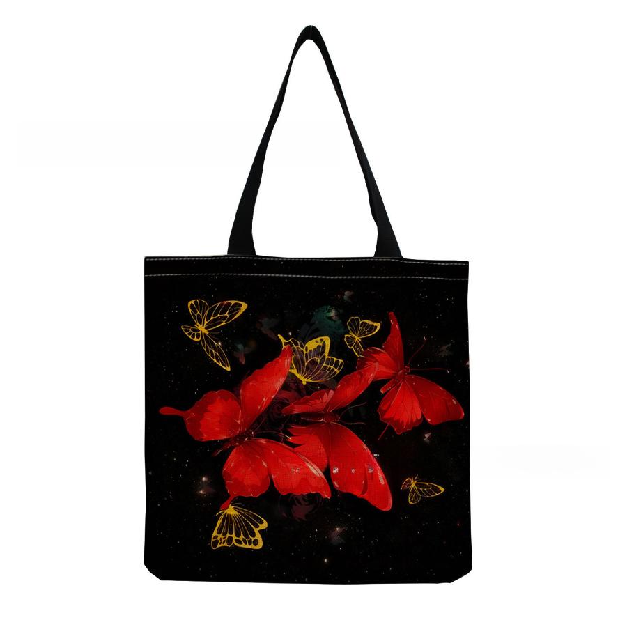 Women Vintage Linen Tote Bag - Large Capacity Butterfly Print Shoulder Handbag for Casual & Grocery Shopping KTB