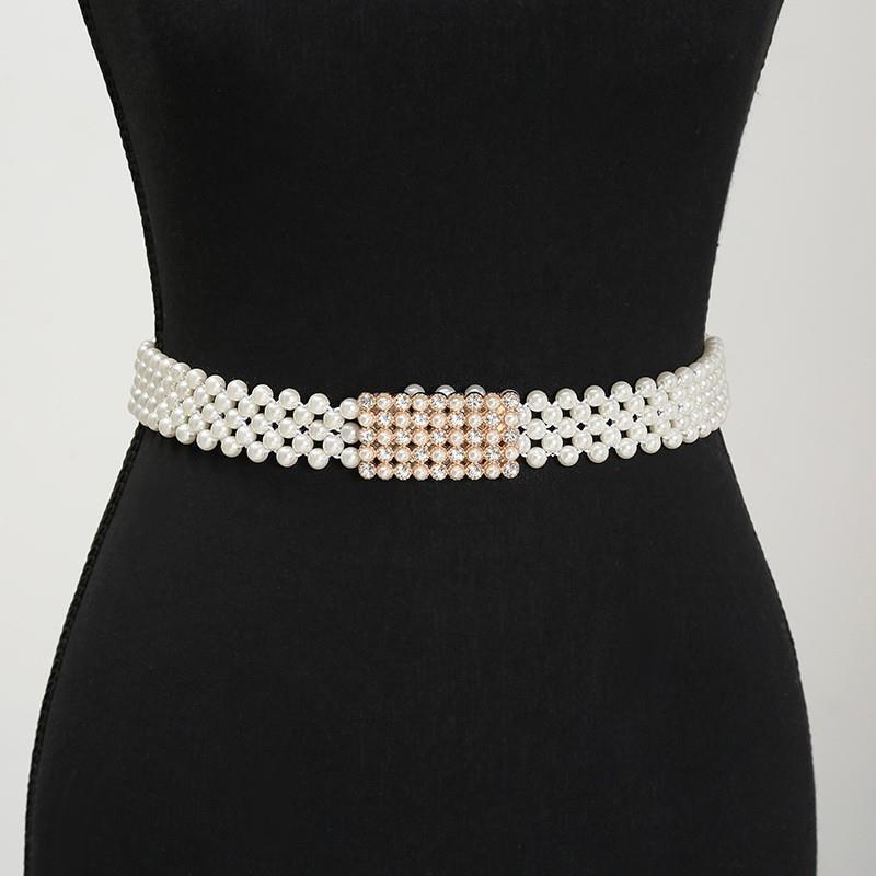 Женский эластичный тонкий пояс с жемчугом и стразами, цепочка на талию, простой корейский стиль, пояс на завязках, аксессуары для женской одежды