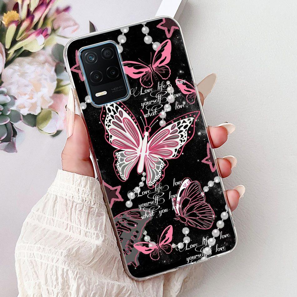 Чехол для телефона Realme 8 5G RMX3241 Realme8 5G Элегантный Цветочный Кот Печать Мягкий Силикон Прозрачный ТПУ Чехлы