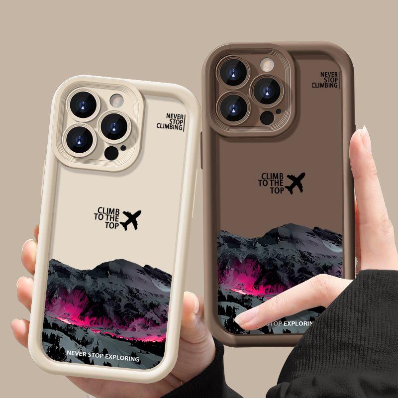 Для iPhone 16E 15 Pro Max 14 Pro 13 12 11 XR XS 8 7 Чехол Узор Самолет Гора Защита Объектива ТПУ Ударопрочный Мягкий Силиконовый Чехол для Телефона Накладка