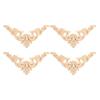 4PCS Rubber Wood Carved Corner Onlay Applique Furniture Flower Shape Unpainted  12x 12cm