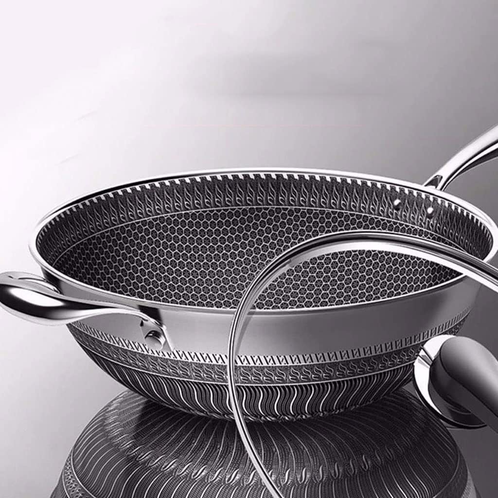 Сковорода-вок из нержавеющей стали для жарки с крышкой 13-дюймовая сковорода с антипригарным покрытием и неохлаждаемой ручкой Подходит без ПФОК