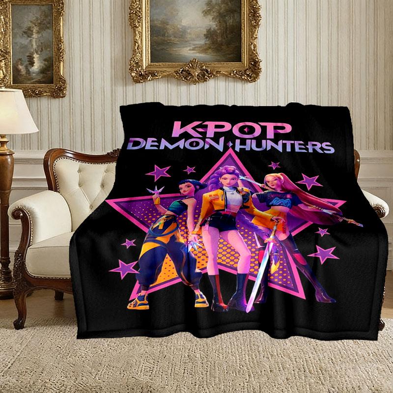 Kpop Demon Hunters Pattern Blanket, Cozy Blanket for All-Season Comfort on Sofas, Beds, Office, Car, Camping and Travel