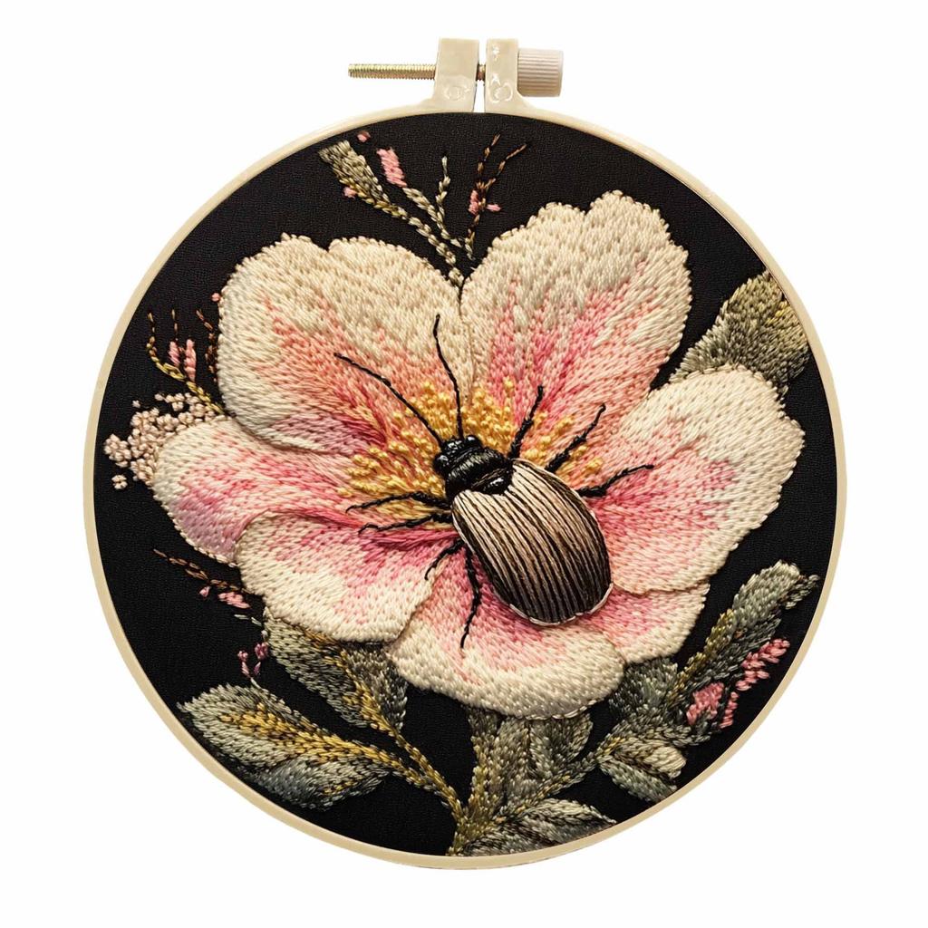 1 набор для вышивания своими руками с цветочной и жуковой тематикой, включая инструменты и учебники по стежкам для начинающих.