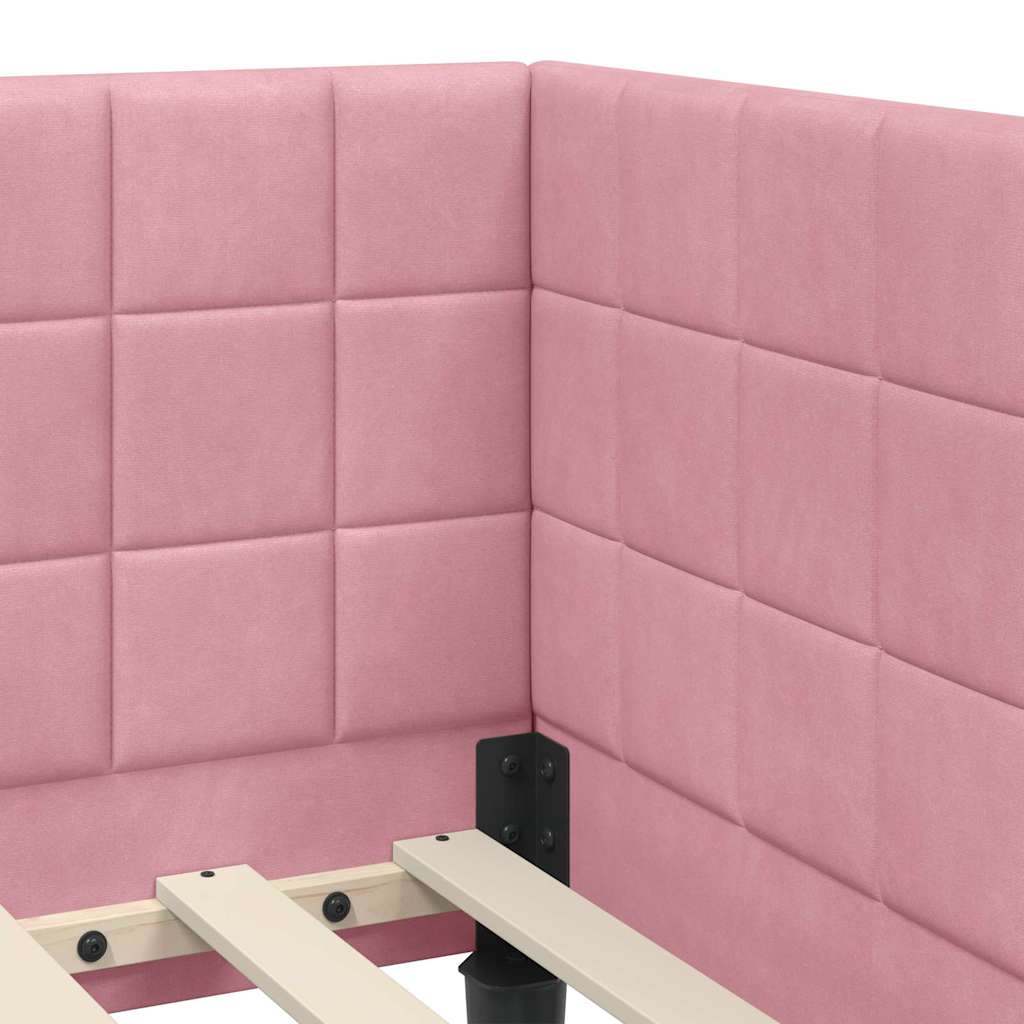 L shaped bed frame with headboard pink 100 cm x 200 cm velvet