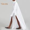 Women Shirt Dress Lapel Long Sleeve Side Slit Design Casual Shirt Solid Color Buttons Closure Maxi Dress Daily Wear