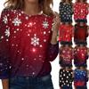 Женская мода повседневный рождественский принт круглый вырез длинный рукав пуловер топ