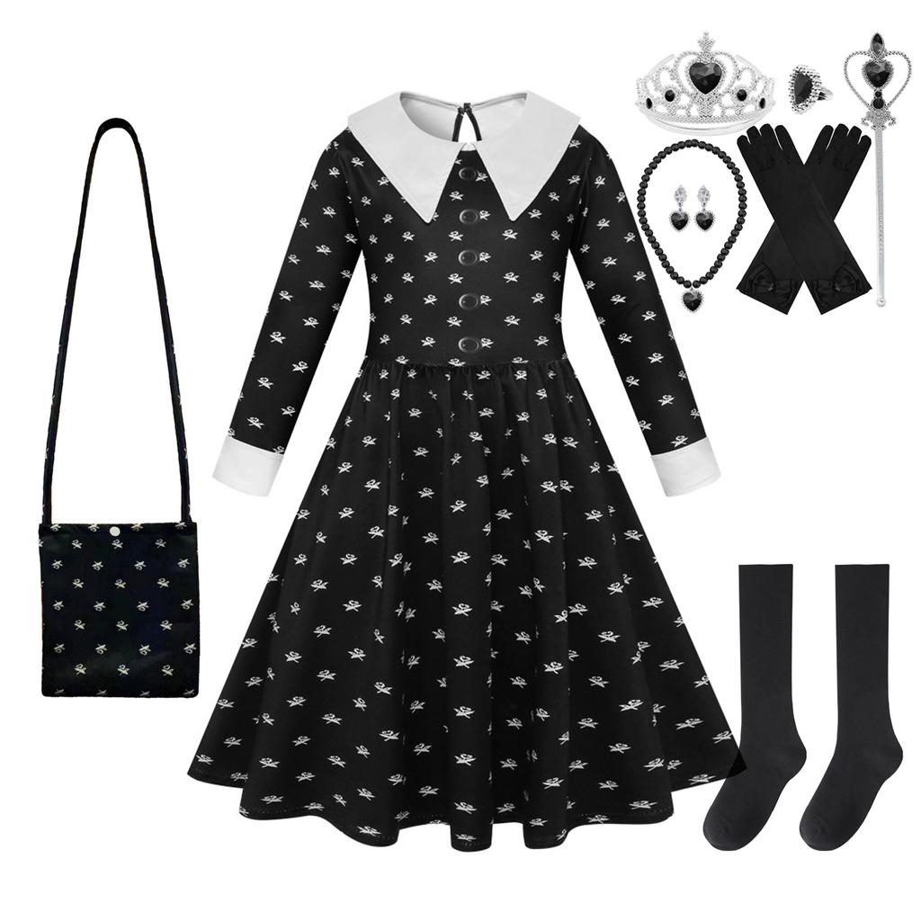 Фильм Среда, платья для косплея, Среда Аддамс, карнавальный костюм, готический ветер, детское платье, костюмы для Хэллоуина