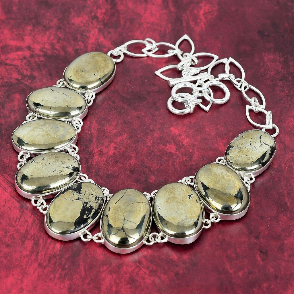 Natural Pytite 925 Solid Sterling Silver Necklace & Bracelet Jewelry Set For Her, Beauteous Gemstone Handmade Jewelry For Her
