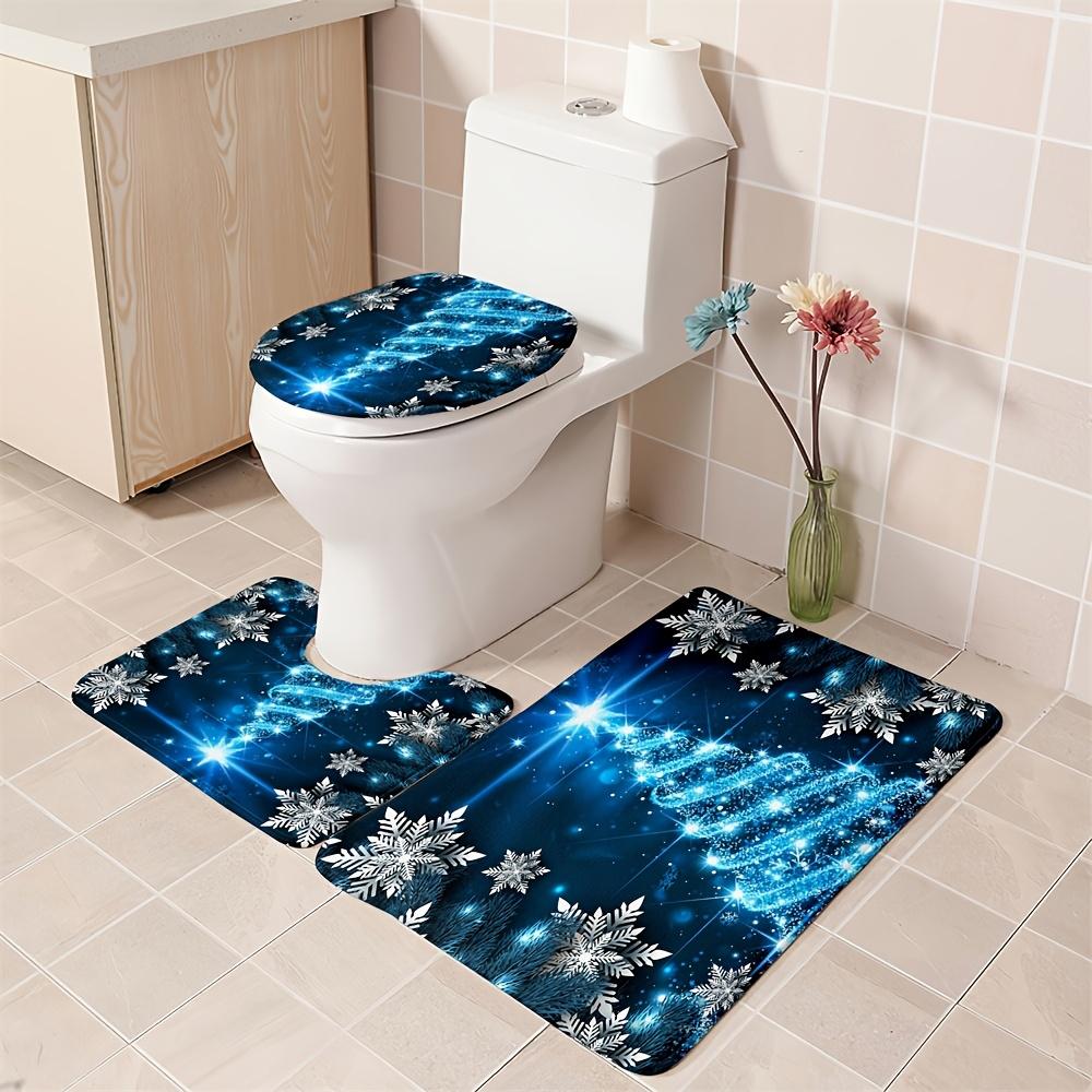 4Pcs Bathroom Shower Curtain Set Christmas Crystal Snowflake Pattern Bathroom Curtain With 12 Hooks Non Slip Rugs Toilet Cover Mat Bathroom Partition