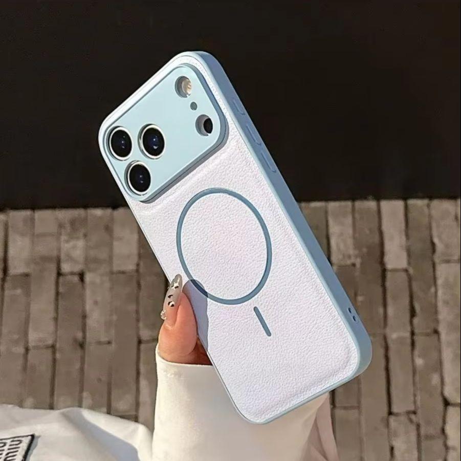 Деловой веганский кожаный чехол с магнитами MagSafe для iPhone 17 Air 16 15 14 Plus 13 12 11 Pro Max, однотонный, ударопрочный