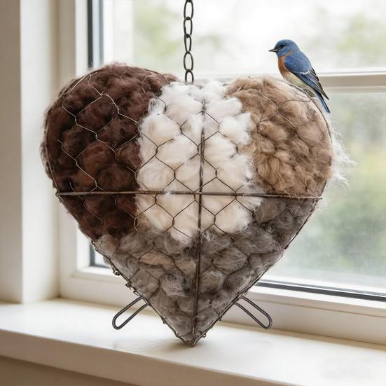 Домик для гнездования птиц Держатель материала для птичьих гнезд Звезда Колибри Гнездовье Металлическое гнездо в форме сердца с крючком для диких птиц Двор Снаружи