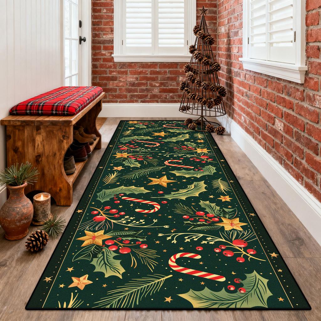 European Style Long Corridor Carpet Christmas Tree Decoration Non-slip Runner Rugs Home Living Room Bedroom Aisle Stair Foot Mat