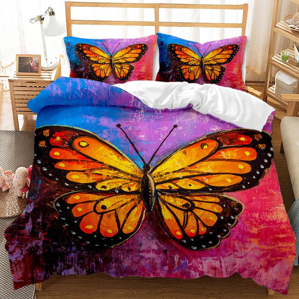 Butterfly Duvet Cover Set Oil Painting Yellow Blue Colour Animals Comforter Cover King Queen For Kid Girl Polyester Bedding Set