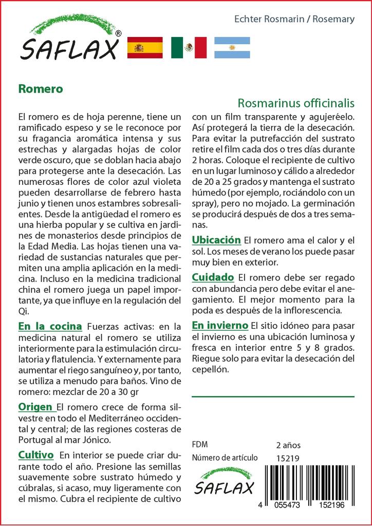 SAFLAX Garden in the Bag - Розмарин - 100 семян - С субстратом в подходящем пакете-стойке - Rosmarinus officinalis