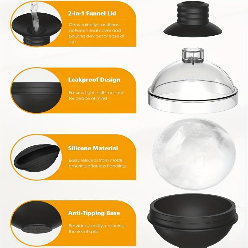 1/4Pack Silicone Ice Ball Maker 2.4Inch Whiskey Large Sphere Ice Mold with 2in1 Funnel Lid Cocktails Ice Cube Tool Kitchen Acces