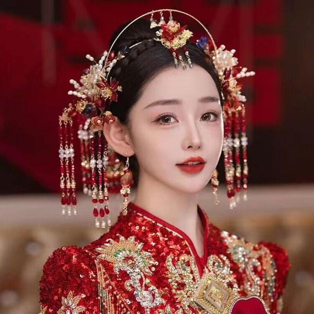 Китайский стиль невесты тиары кисточки свадебный ободок для волос изысканный головной убор невесты украшения для волос