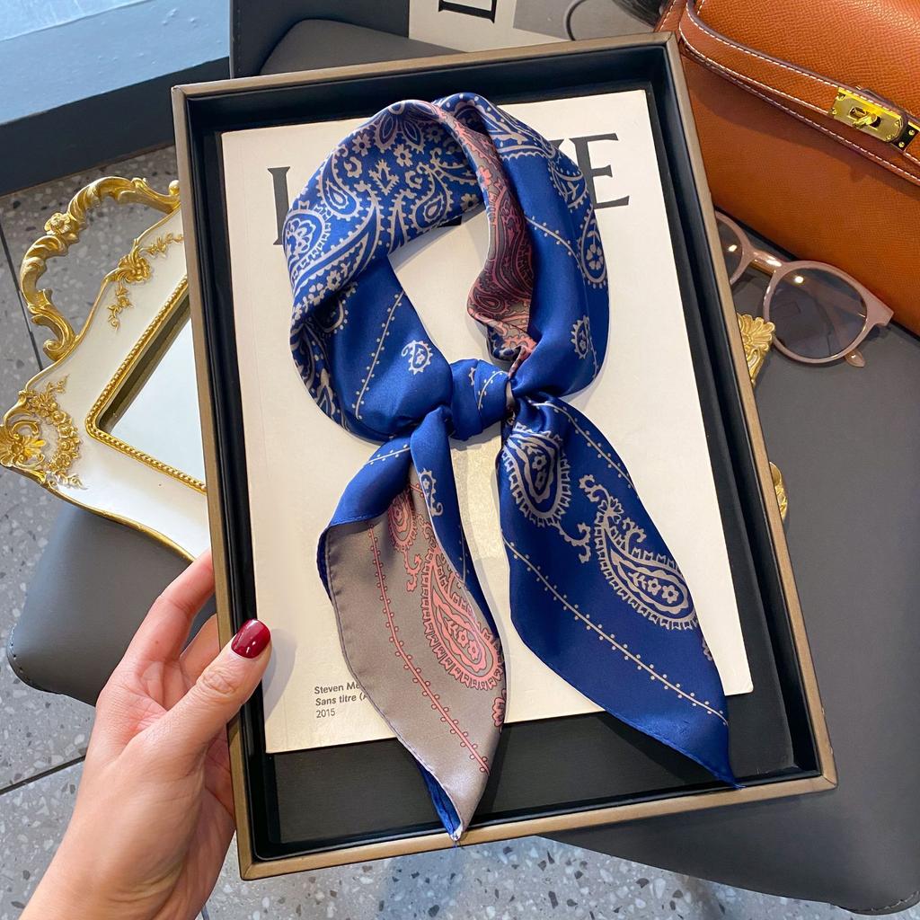 Small Silk Scarf Women'S Versatile High-End Decorative Square Scarf Professional Small Scarf Simulation Silk Korean Version Streamer Bag