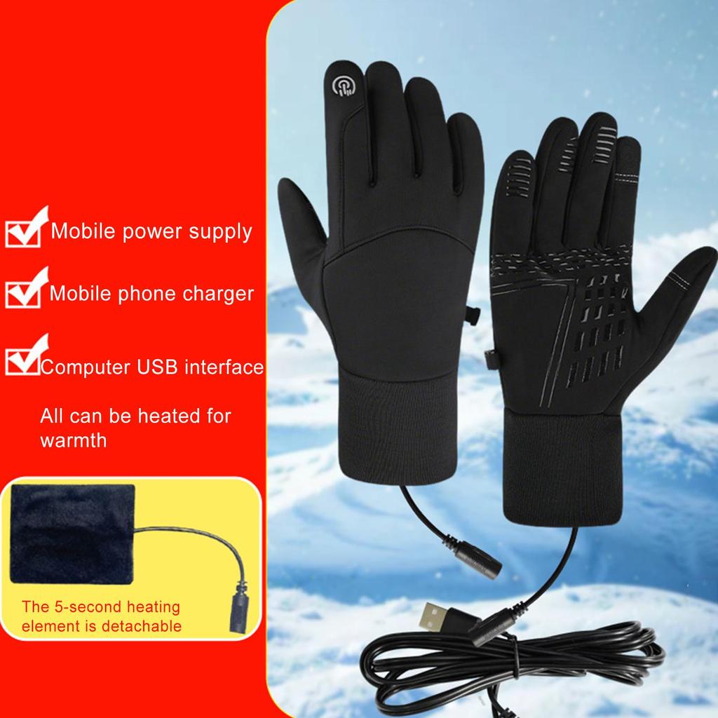 USB-перчатки с подогревом, ветрозащитные, водонепроницаемые, согревающие, с нескользящим покрытием, для сенсорного экрана, для холодной погоды, для мотоцикла, работы, походов