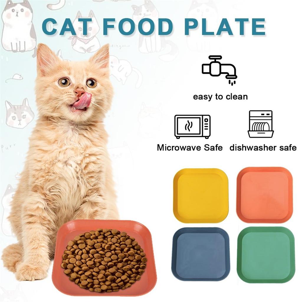 4 квадратных цвета, миска для кормления, миска для кошачьей еды, миски без усталости для влажного и сухого корма для котят и коротконогих кошек