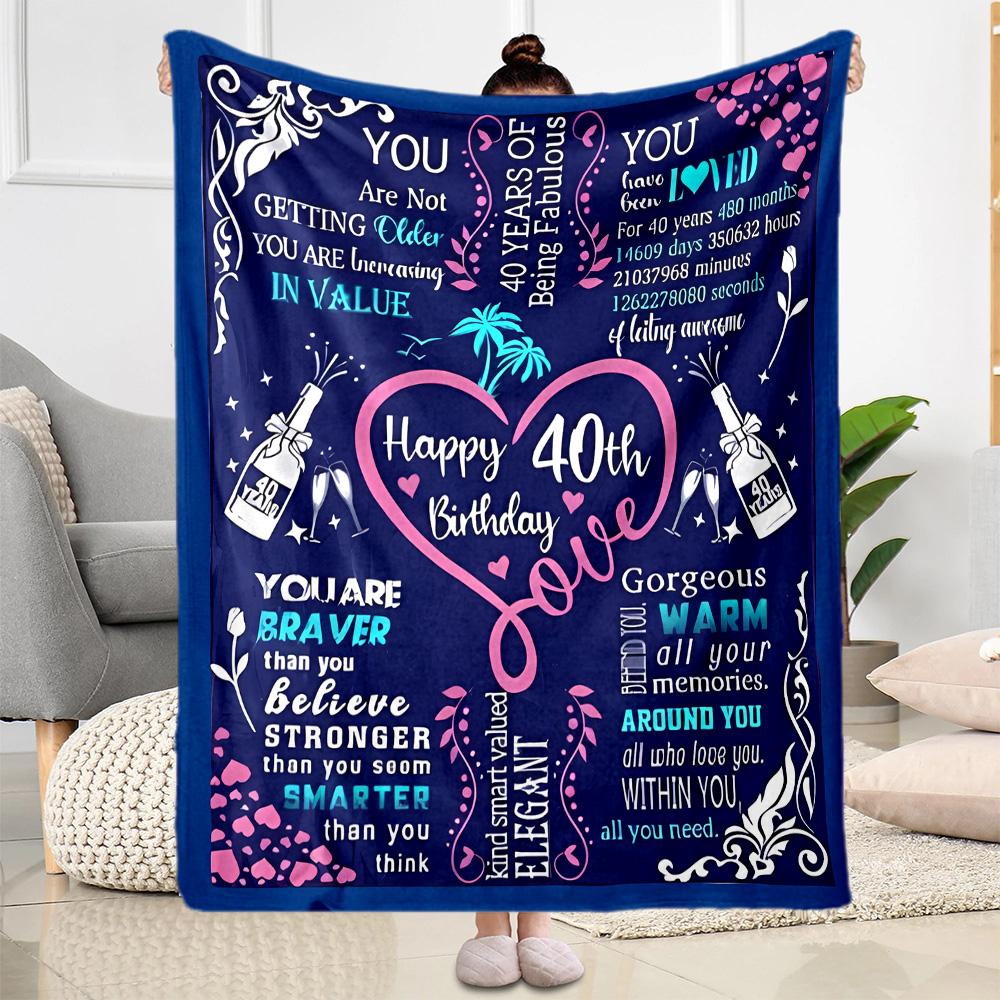 1pc Happy 40th Birthday Celebration blanket Soft and Warm for Sofa Office Camping Travel Livingroom Great Gift for Friends and Family Comfortable