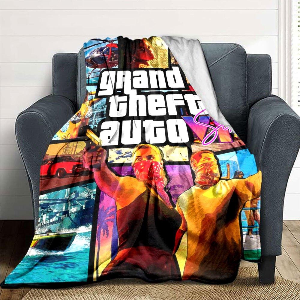 1 шт. Мягкое фланелевое одеяло Grand Theft Auto с дизайнерским принтом. Уютное одеяло для всех сезонов, идеально подходит для дивана, кровати, офиса