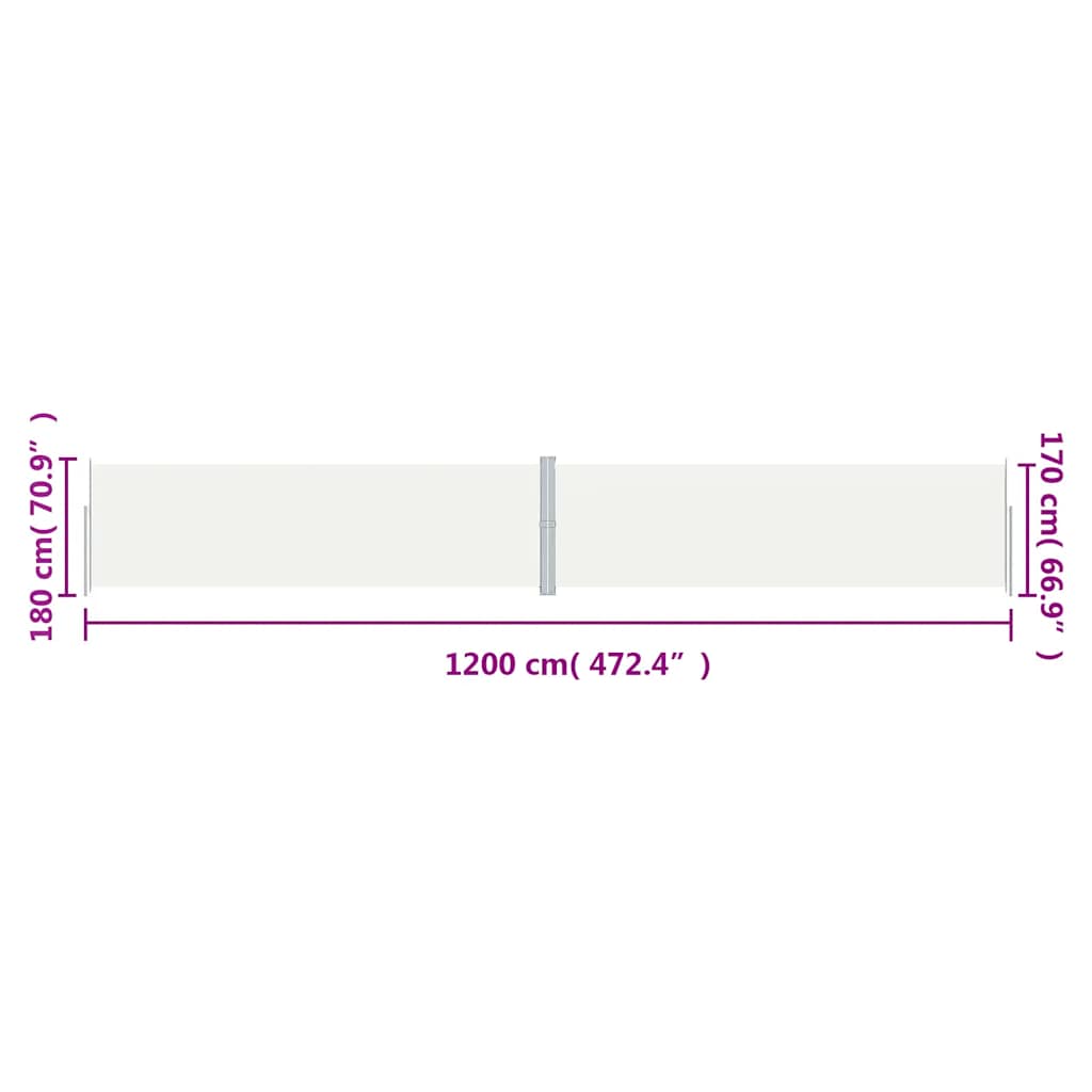 Side Awning Retractable Cream 180 x 1200 cm