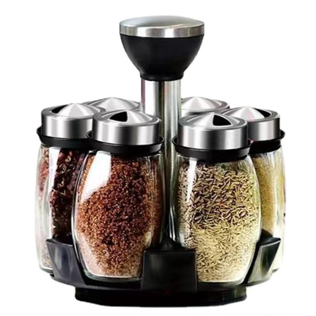 Вращающаяся на 360° основа, 6 шт., шейкеры для перца, контейнер для вкуса, кухонная полка для соли, держатель для бутылки, полка для ароматизатора